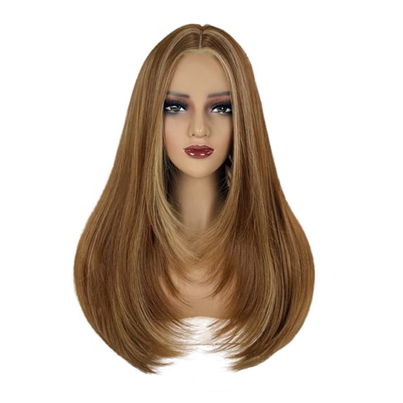 XmhyTop 23 Inch Straight Lace Front Wig, Synthetic Layered Design with Middle Part Closure, Ideal for Women’s Daily Wear & Special Occasions, Light Brown