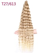 XmhyTop 24 Inch 3-Bundle Human Braiding Hair, 100g/Bundle Deep Wave Curly Extensions, Wet and Wavy Texture for Boho Braids Styling, Blonde C