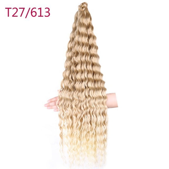 XmhyTop 24 Inch 3-Bundle Human Braiding Hair, 100g/Bundle Deep Wave Curly Extensions, Wet and Wavy Texture for Boho Braids Styling, Blonde C