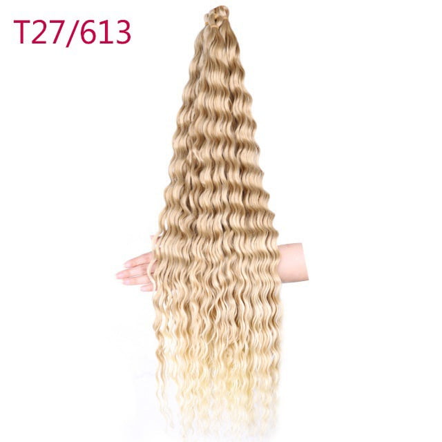 XmhyTop 24 Inch 6-Bundle Human Braiding Hair, 100g/Bundle Deep Wave Curly Extensions, Wet and Wavy Texture for Boho Braids Styling, Blonde C