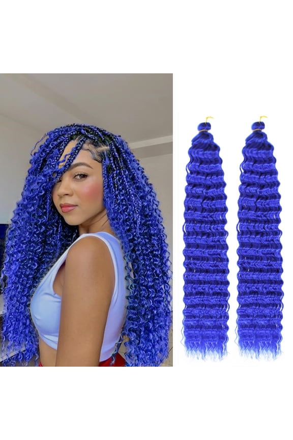 24 Inch 6-Bundle Human Braiding Hair, 100g/Bundle Deep Wave Curly Extensions, Wet and Wavy Texture for Boho Braids Styling, Blue