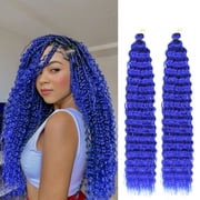 XmhyTop 24 Inch 6-Bundle Human Braiding Hair, 100g/Bundle Deep Wave Curly Extensions, Wet and Wavy Texture for Boho Braids Styling, Blue