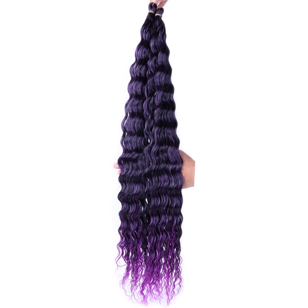 XmhyTop 24 Inch 6-Bundle Human Braiding Hair, 100g/Bundle Deep Wave Curly Extensions, Wet and Wavy Texture for Boho Braids Styling, Dark Purple