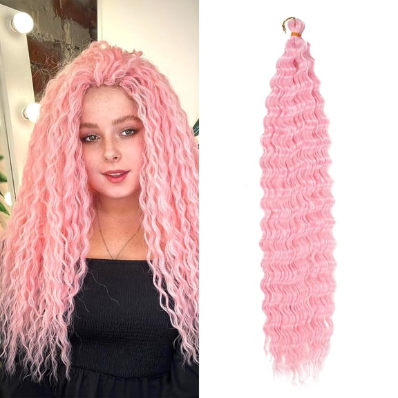 XmhyTop 24 Inch 6-Bundle Human Braiding Hair, 100g/Bundle Deep Wave Curly Extensions, Wet and Wavy Texture for Boho Braids Styling, Pink