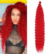 XmhyTop 24 Inch 6-Bundle Human Braiding Hair, 100g/Bundle Deep Wave Curly Extensions, Wet and Wavy Texture for Boho Braids Styling, Red