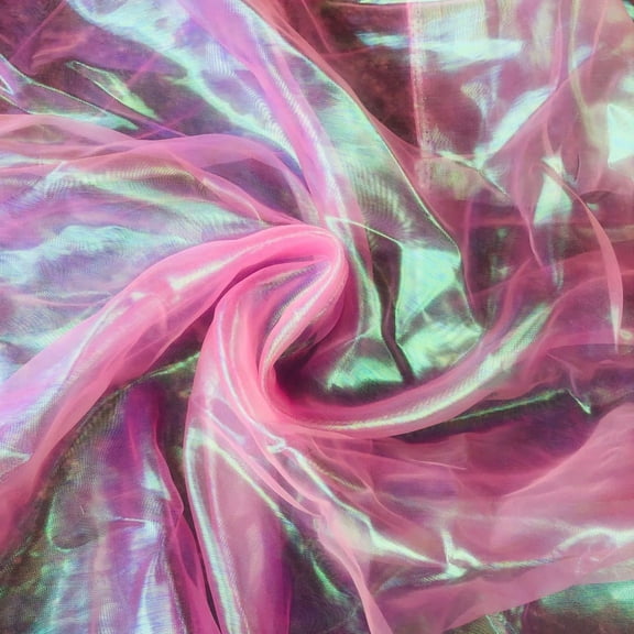 XmhyTop 3 Yard Magic Rainbow Laser Gradient Organza Lace Fabric,Iridescent Holographic Gauze Fabric for Wedding Dress,Curtain,Photography Background,Party,DIY Supplies,Home Decor ,Magic Light Pink