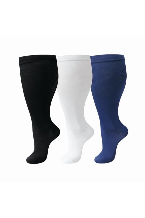 3Pair Value Set Plus Size Non-Binding Wide Calf Compression Socks for Women & Men, Premium Circulation Support Socks Ideal for Running, Fitness & All-Day Standing, 2XL, T21