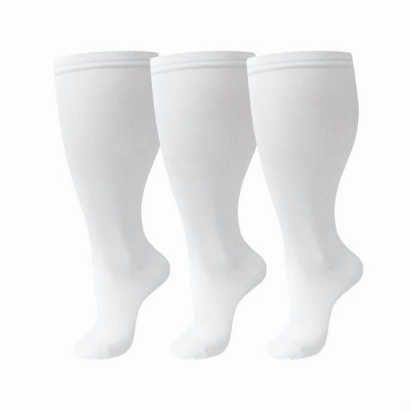 XmhyTop 3Pair Value Set Plus Size Non-Binding Wide Calf Compression Socks for Women & Men, Premium Circulation Support Socks Ideal for Running, Fitness & All-Day Standing, 4XL, White