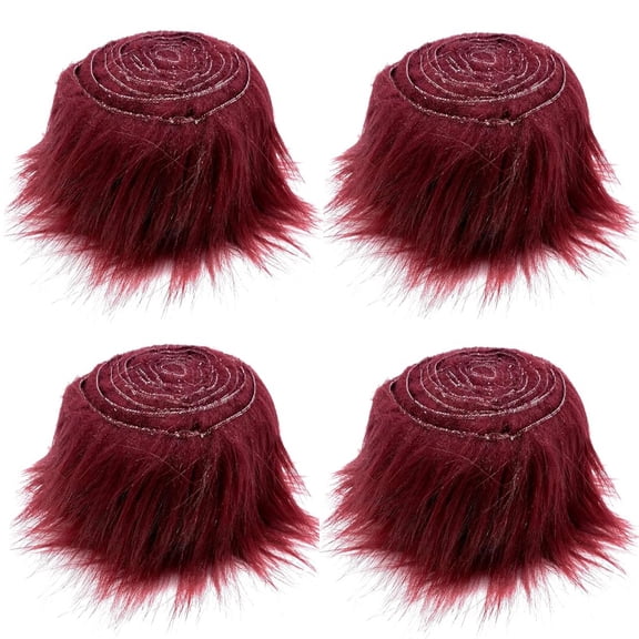 XmhyTop 4pcs Christmas Faux Fur Ribbon Trim Fabric Roll for Christmas Tree Decor or Wreath Bows Craft 59*1.96inch，Plush ribbon(Dark Red)