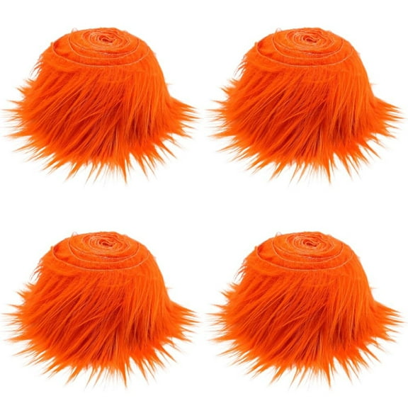 XmhyTop 4pcs Christmas Faux Fur Ribbon Trim Fabric Roll for Christmas Tree Decor or Wreath Bows Craft 59*1.96inchPlush ribbon(Orange)