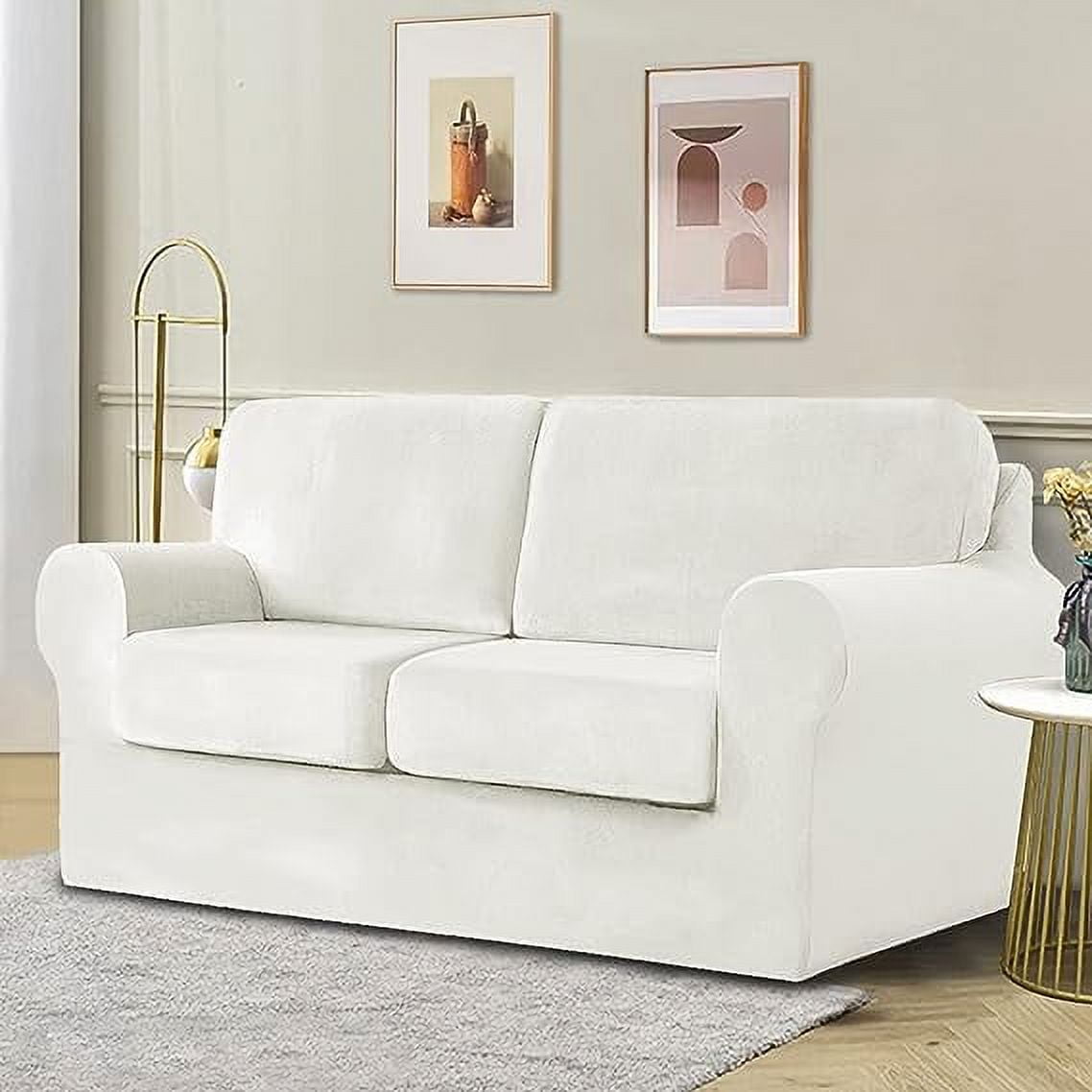 XmhyTop 5 Pieces Stretch Armchair Sofa Cover for 2 Seater Couch Soft Washable Sofa Slipcover with Individual Backrest and Cushion Covers for Kids Cats Dogs (White,2 Seat)