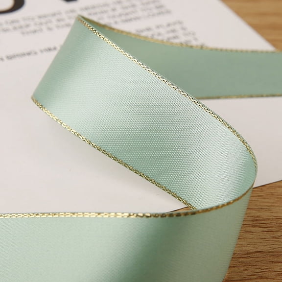 XmhyTop 50 Yards Ribbon Polyester Satin Ribbon with Metallic Edge Gold Border Edge for Holiday Decoration Gift Packing Wrapping-A14