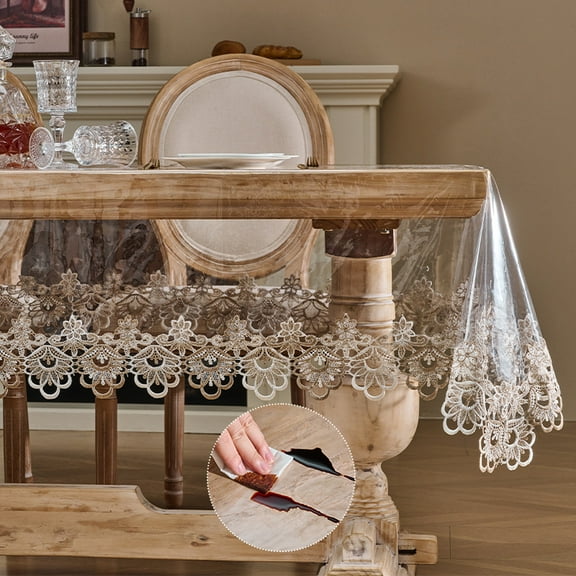 XmhyTop 55X86 Inch Clear Lace Edge Vinyl Tablecloth Protector, Waterproof & Oil, Proof Square Transparent Plastic Sheet