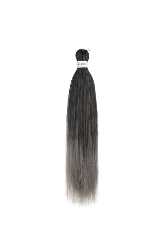 6 Packs 2-Tone Ombre Pre-Stretched Braiding Hair, 26 inch Synthetic Silky Blend Extensions for Crochet Braids, Black/Dark Grey