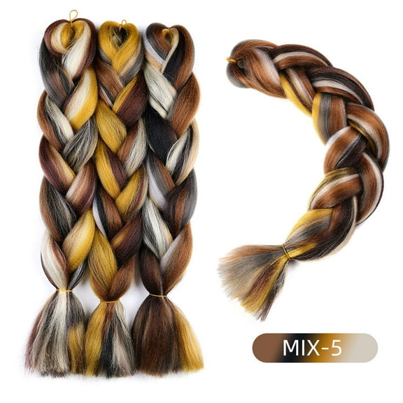 XmhyTop 6 Packs 24 Inch Colorful Braiding Hair Extensions, Ombre Synthetic High-Temperature Resistant Jumbo Braid for Womens Crochet Braids, MIX-E