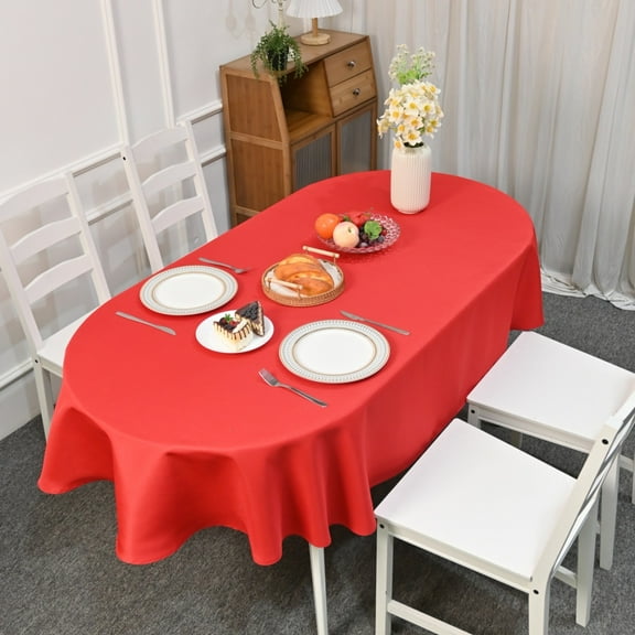 XmhyTop 61x102 Inch Solid Red Oval Tablecloth, Heavy Duty Polyester Washable for Dining, Home Party & Indoor Use