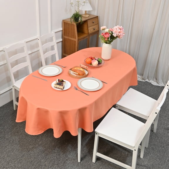 XmhyTop 61x84 Inch Solid Orange Oval Tablecloth, Heavy Duty Polyester Washable for Dining, Home Party & Indoor Use