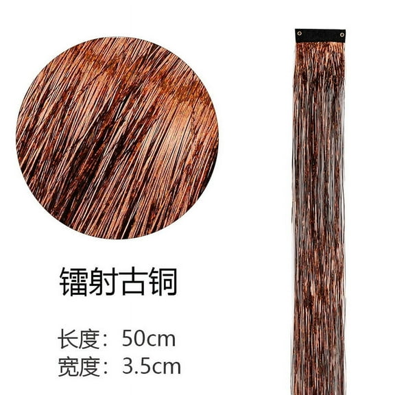 XmhyTop 8-Piece Multi-Color Glitter Hair Tinsel Clip Set, Heat-Resistant Sparkling Highlight Extensions, Festival, Party & Gift-Worthy Shiny Bling Hair Streaks for Women & GirlsBronze color