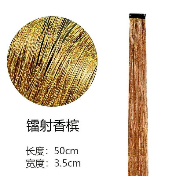 XmhyTop 8-Piece Multi-Color Glitter Hair Tinsel Clip Set, Heat-Resistant Sparkling Highlight Extensions, Festival, Party & Gift-Worthy Shiny Bling Hair Streaks for Women & GirlsChampagne