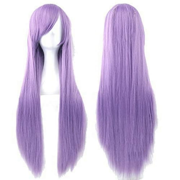XmhyTop 80CM Extra Long Straight Synthetic Wig, Vibrant Colorful Design with Bangs, Perfect for Cosplay, Anime Parties & Women’s Costume Events, Easy to Style Hair Accessory ( Purple)