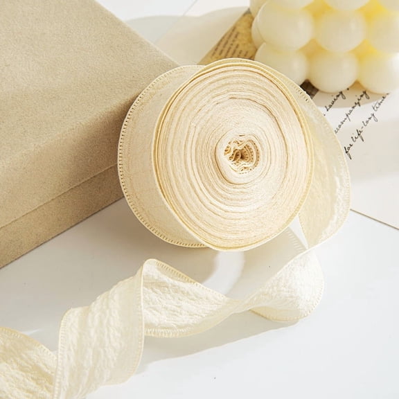 XmhyTop 9.8 Yards Ruffle Ribbon Fabric Trim, 0.98 Inch Chiffon Ribbon Fabric Edge Trimming Double Ruffled Edge Polyester Silk Ribbons, Beige