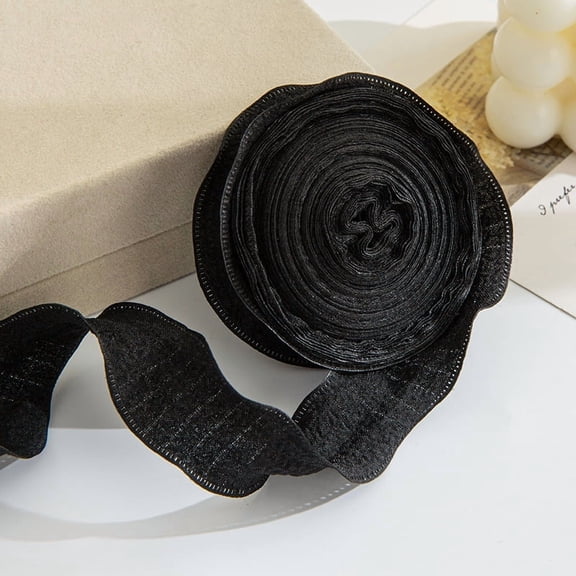 XmhyTop 9.8 Yards Ruffle Ribbon Fabric Trim, 0.98 Inch Chiffon Ribbon Fabric Edge Trimming Double Ruffled Edge Polyester Silk Ribbons, Black