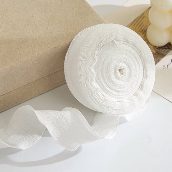 XmhyTop 9.8 Yards Ruffle Ribbon Fabric Trim, 0.98 Inch Chiffon Ribbon Fabric Edge Trimming Double Ruffled Edge Polyester Silk Ribbons, White