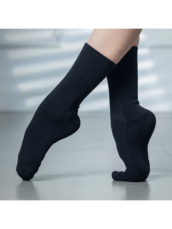 -A 1 Pair Dance Socks Ribbed Leg Socks, Cotton Dance Stocks, Solid Color Stretch Knit One Size,Black