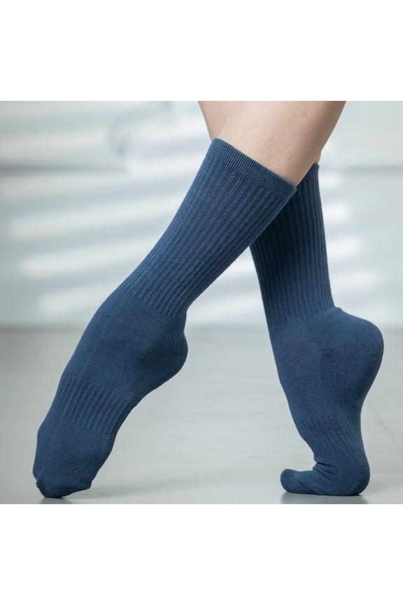 -A 1 Pair Dance Socks Ribbed Leg Socks, Cotton Dance Stocks, Solid Color Stretch Knit One Size,Dark Blue