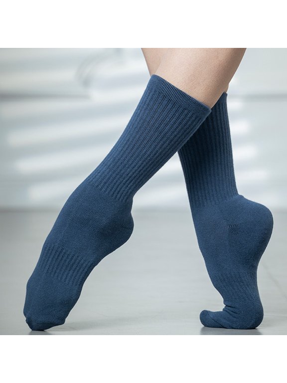 -A 1 Pair Dance Socks Ribbed Leg Socks, Cotton Dance Stocks, Solid Color Stretch Knit One Size,Dark Blue