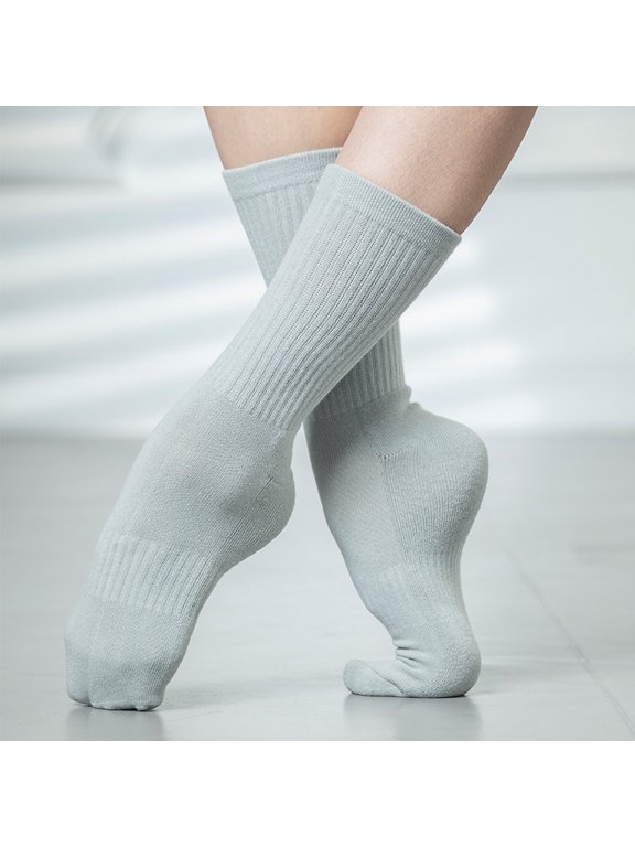 -A 1 Pair Dance Socks Ribbed Leg Socks, Cotton Dance Stocks, Solid Color Stretch Knit One Size,Light Grey