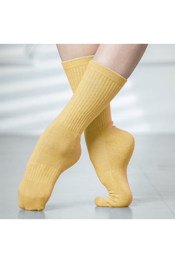-A 1 Pair Dance Socks Ribbed Leg Socks, Cotton Dance Stocks, Solid Color Stretch Knit One Size,Light Yellow