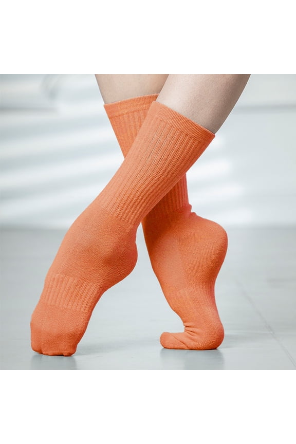 -A 1 Pair Dance Socks Ribbed Leg Socks, Cotton Dance Stocks, Solid Color Stretch Knit One Size,Orange
