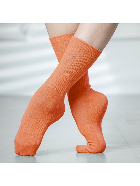-A 1 Pair Dance Socks Ribbed Leg Socks, Cotton Dance Stocks, Solid Color Stretch Knit One Size,Orange