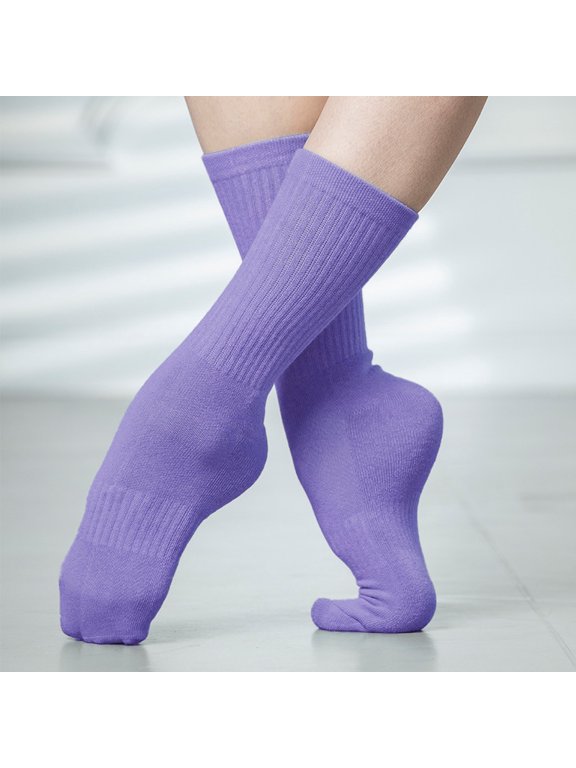 -A 1 Pair Dance Socks Ribbed Leg Socks, Cotton Dance Stocks, Solid Color Stretch Knit One Size,Purple