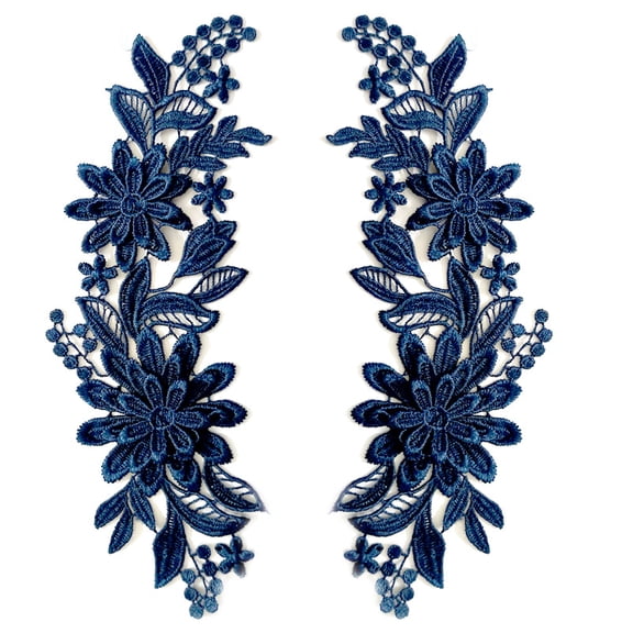 XmhyTop-A 1 Pair Floral Embroidery Patch Bridal Lace Applique for Wedding Gown Dress Making Supplies, Vintage Sew on Patches Costume Trims for Clothing Decoration,Dark Blue