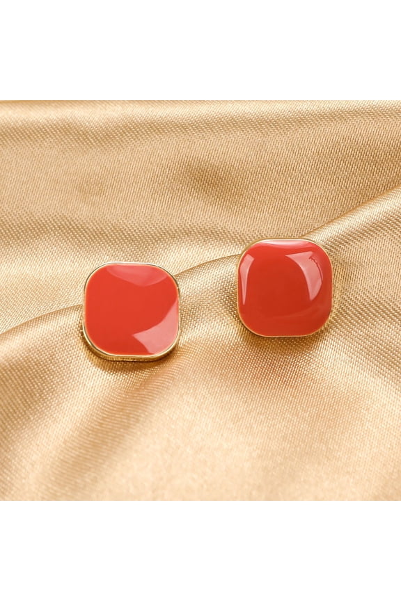 -A 1 Pair Red Square Stud Earrings, Small Delicate Minimalist Everyday Earrings,Orange