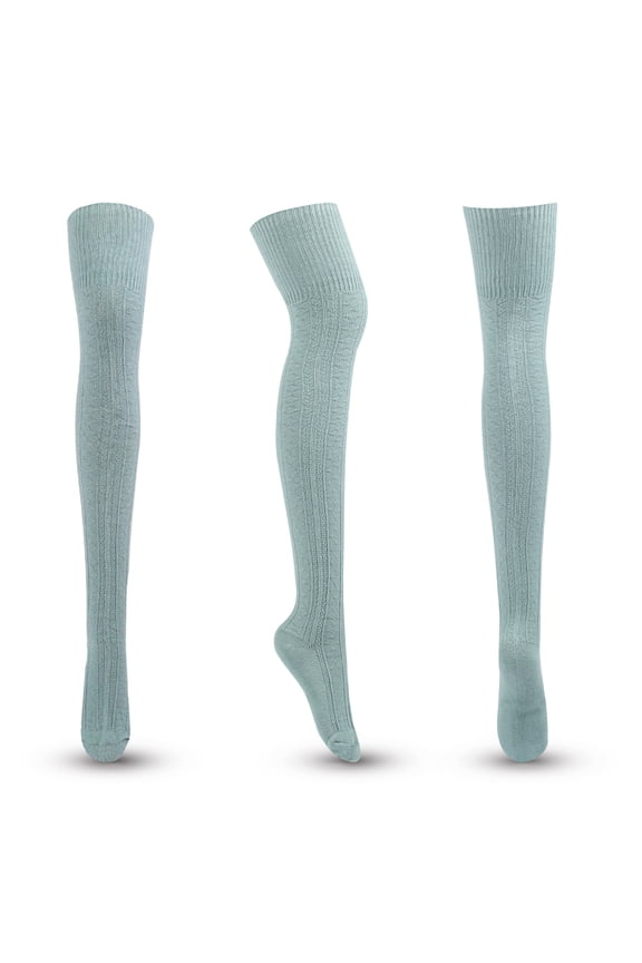-A 1 Pair Thigh High Socks Soft Warm Winter Over The Knee Stockings, Knitted Cotton Leg Warmers for Daily Cold Weather Wear,One Size,Blue