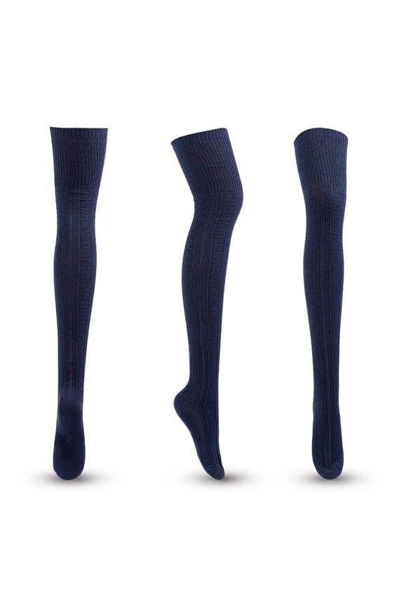 -A 1 Pair Thigh High Socks Soft Warm Winter Over The Knee Stockings, Knitted Cotton Leg Warmers for Daily Cold Weather Wear,One Size,Dark Blue