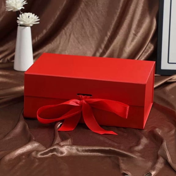 XmhyTop-A 1 Pcs Red Collapsible Gift Box 22*16*8.8cm Party Favor Boxes, Wedding Favor Boxes, Paper Gift Box with Ribbon, Reusable Gift Box