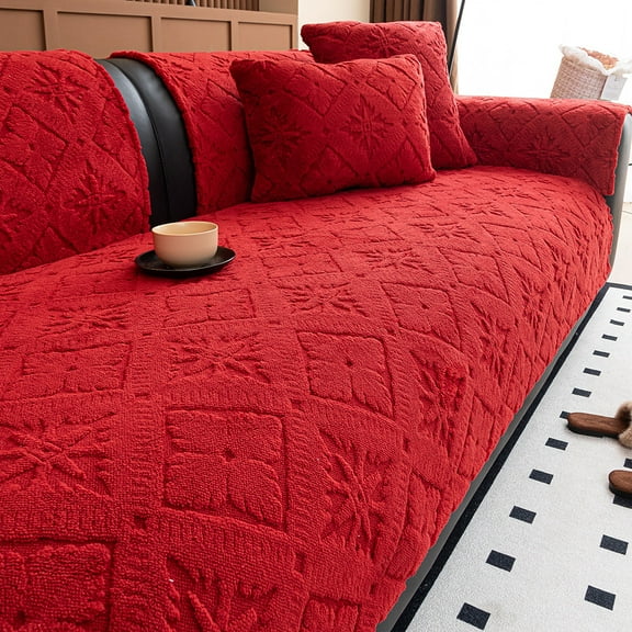 XmhyTop-A 1 Piece 70*70cm Red Furry Couch Cover - Plush Sofa Slipcover, Non-slip Sectional Couch Cover, Pet Furniture Protector, Furry Fluffy Sofa Slipcovers