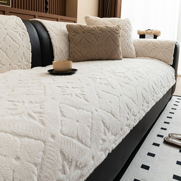 XmhyTop-A 1 Piece 90*180cm White Furry Couch Cover - Plush Sofa Slipcover, Non-slip Sectional Couch Cover, Pet Furniture Protector, Furry Fluffy Sofa Slipcovers