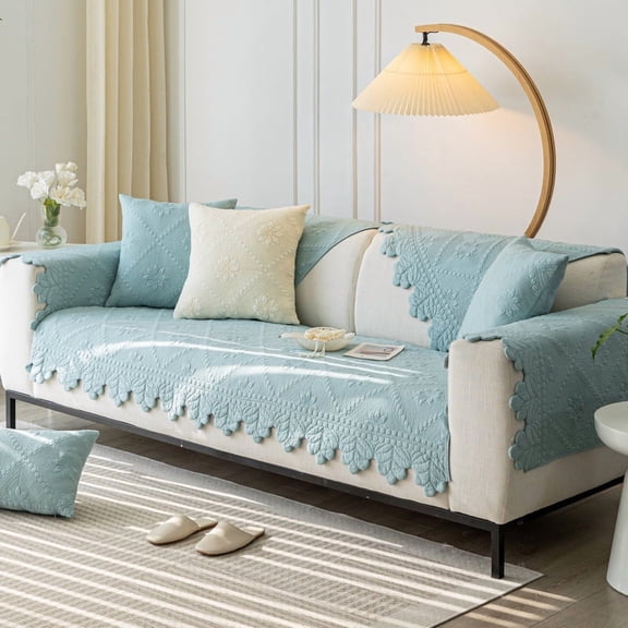 XmhyTop-A 1 Piece 90*90cm Blue Cotton Sofa Cover - Boho Slipcover, Farmhouse Couch Cover, Quilted Sectional Cover, Non-slip Washable Sofa Protector