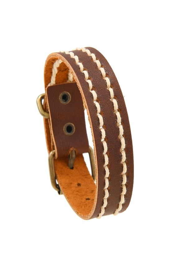 -A 1 Piece Retro Adjustable Leather Bracelet,Vintage Leather Cuff with Belt Buckle Design,Style A,Brown
