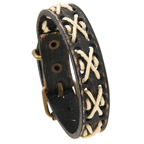 XmhyTop-A 1 Piece Retro Adjustable Leather Bracelet,Vintage Leather Cuff with Belt Buckle Design,Style C,Black