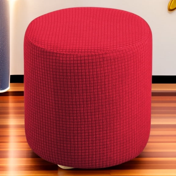 XmhyTop-A 1-Piece Round Footstool Cover Stretch Footstool Protector with Elastic Bottom Round Slipcover for Stool (Fits Dia 25-32cm),Red