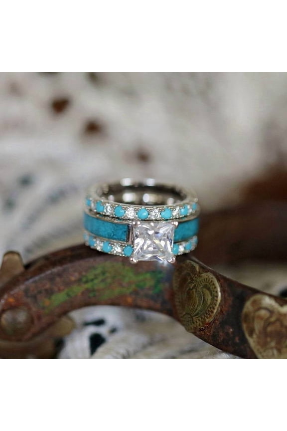 -A 1 Piece Size 5 Retro Imitation Turquoise Rhinestone Engagement Band Jewelry