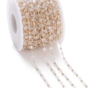 XmhyTop-A 1 Yard Crystal Beaded Chain, Premium Copper Stone Beads Chain, Hand made DIY Jewelry Making Chain for Bracelet Necklace Craft Supplies,White Light Gold