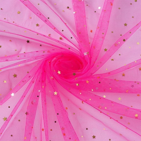 XmhyTop-A 1 Yard Glitter Tulle Fabric Star and Moon Sequin Tulle for Party Backdrop Fabric, Netting for Tutu Skirts Photo Booth Backgrounds, Durable Polyester,Drak Pink