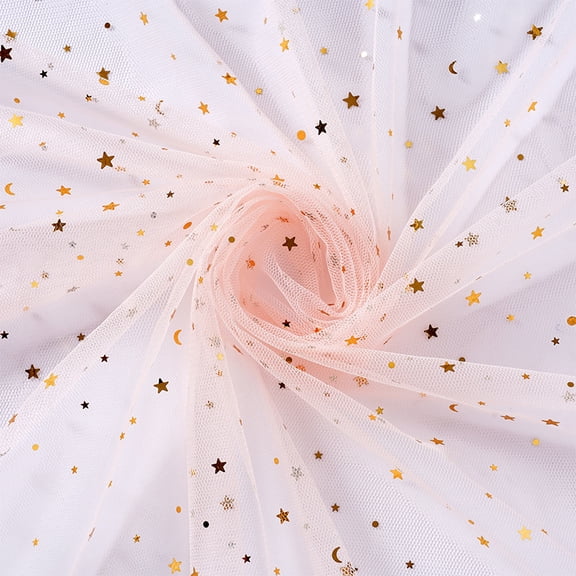 XmhyTop-A 1 Yard Glitter Tulle Fabric Star and Moon Sequin Tulle for Party Backdrop Fabric, Netting for Tutu Skirts Photo Booth Backgrounds, Durable Polyester,Light Orange